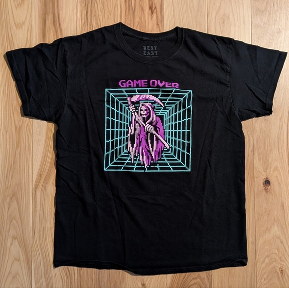 "Game Over" Vivid Grim Reaper Graphic T Shirt - Picture 1 of 6